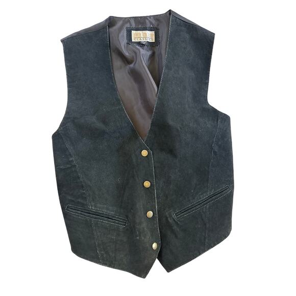 Vintage Black Suede Leather Western Vest Unisex Men's M/ Women's L - Picture 1 of 6
